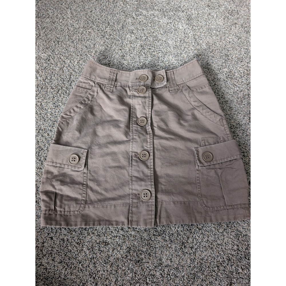 H&M Taupe Brown‎ Cotton Linen Button Front Cargo Utility Mini Skirt Womens 4 Y2K